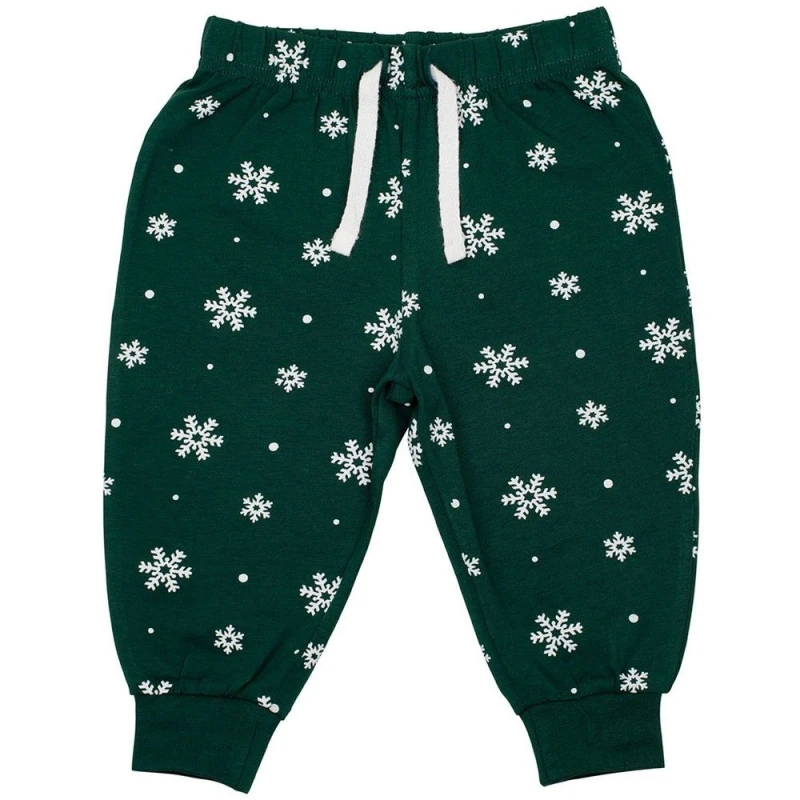 Image of Larkwood Snowflake Lounge Pants in Bottle Green Size: 3-4 Years Bottle Green Unisex 3-4 Years