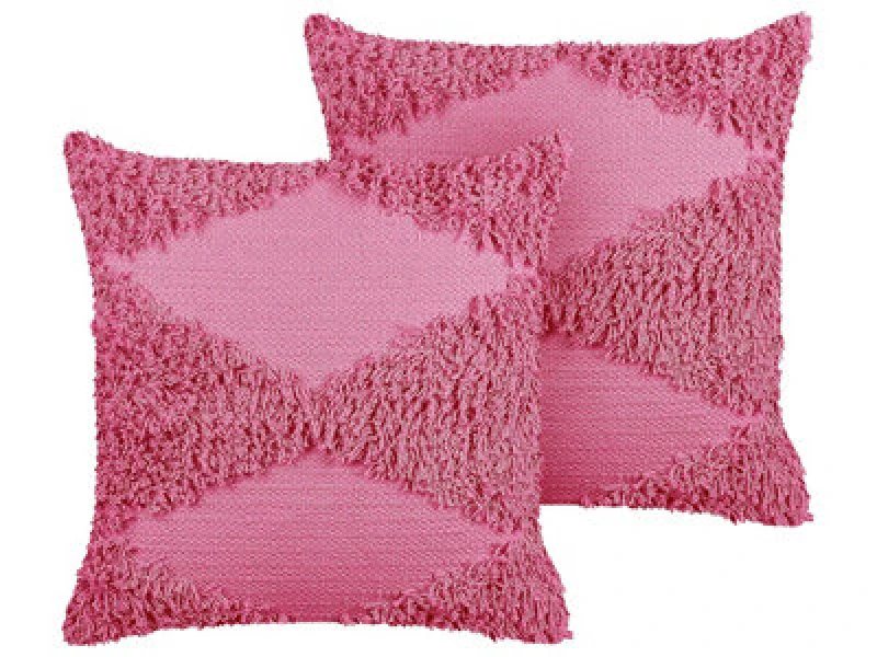 Image of Beliani Set Of 2 Decorative Cushions Rhoeo Cotton 45 X 45cm Pink