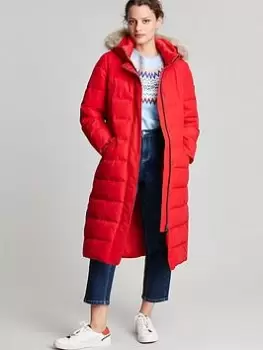 Image of Joules Cotsland Red Padded Fur Hooded Coat - Red, Size 12, Women