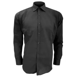 Image of Kustom Kit Mens Slim Fit Long Sleeve Business / Work Shirt (14.5) (Black)