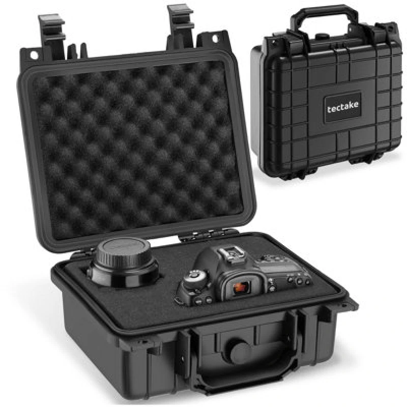 Image of Tectake Hard Shell Camera Case - Foam Inserts, Waterproof, Temperature Resistant S - Black