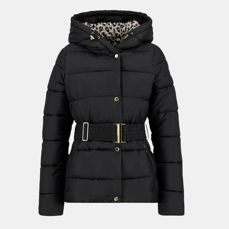 Image of Barbour International Womens Track Line Detachable Hood Long Sleeve Short Puffer Jacket Black/Jasmine L female 16 (XL)
