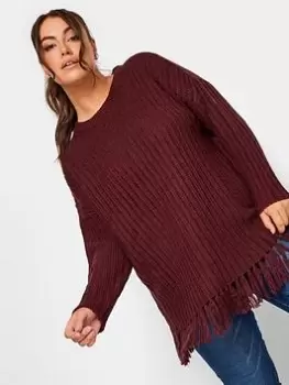 Image of Yours Fringed Jumper Berry, Purple, Size 14-16, Women