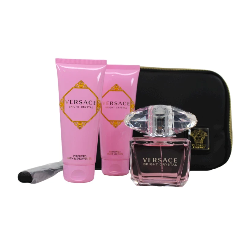 Image of Versace Bright Crystal Gift Set 90ml Eau de Toilette + 100ml Body Lotion + 100ml Shower Gel + Bag