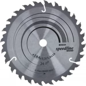 Image of Bosch Speedline Wood Cutting Saw Blade 184mm 24T 16mm