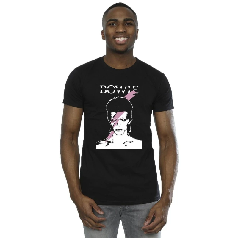Image of David Bowie David Bowie Men Pink Flash T-Shirt in Black Size: Small Black S Male 5063283467255