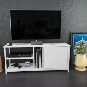 Image of Decorotika - Neola 119cm Wide Modern tv Stand, tv Unit, tv Cabinet Storage With Three Open Shelves And Cabinet - White And White Colour
