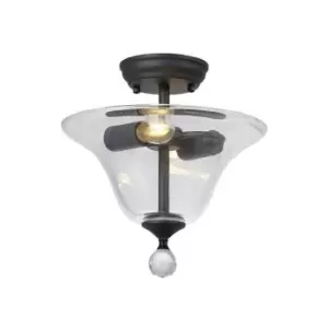 Image of Luminosa Talisa 2 Light Semi Flush Ceiling Lamp E27 With Smooth Bell 30cm Glass Shade Graphite, Clear