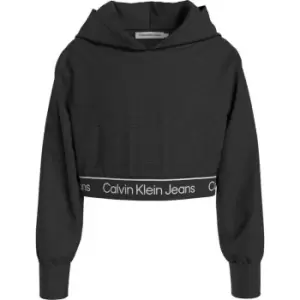 Image of Calvin Klein Jeans Punto Logo Tape Cropped Hoodie - Black