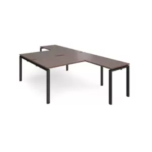 Image of Bench Desk 2 Person With Return Desks 1600mm Walnut Tops With Black Frames Adapt