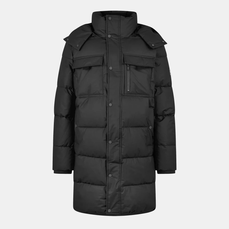 Image of Jack Wills Mens Long Hooded Puffer Jacket Black male XS