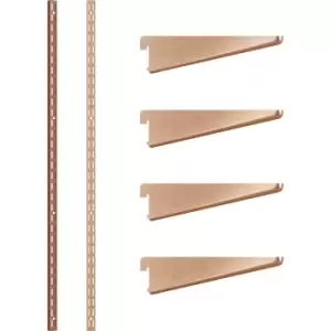 Image of Rothley Bright Twin Slot Shelving Kit 1220mm Uprights (x2) & 120mm Brackets (x4) in Copper Steel