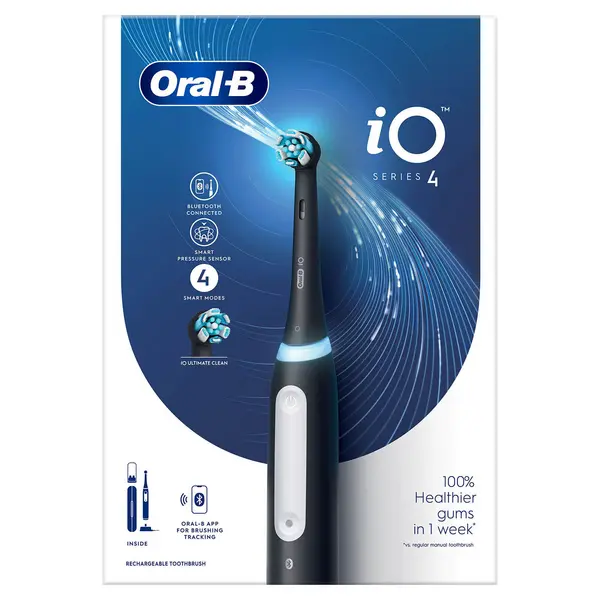 Image of Oral B iO 4 Matte Black Electric Toothbrush with Travel Case
