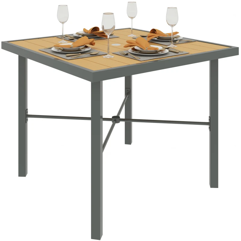 Image of Outsunny 90cm Square Outdoor Patio Garden Dining Table with Umbrella Hole, Yellow 84G-699V00YL