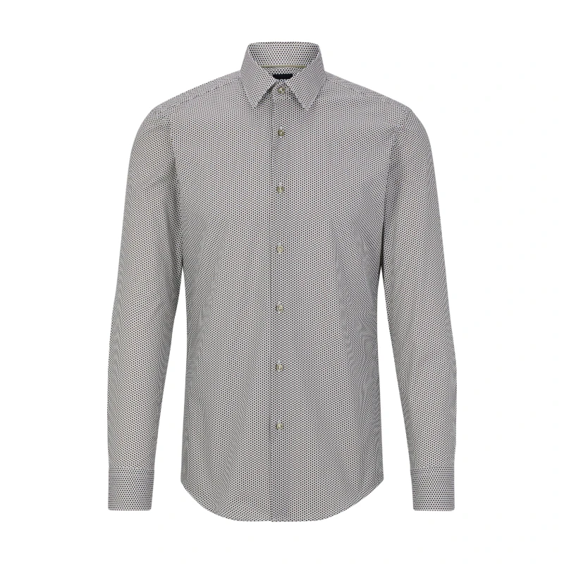 Image of Boss Mens H-Hank Patterned Short Sleeve Kent Collar Shirt Pastel Green male 15 inch