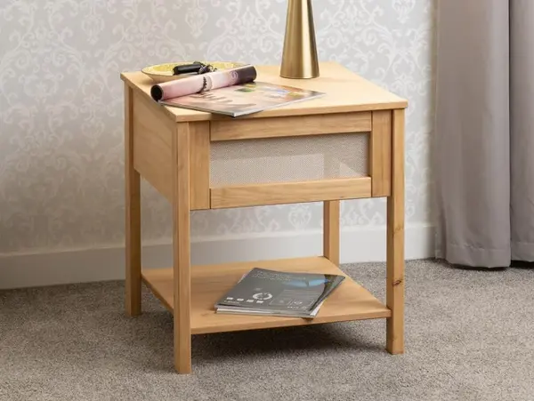 Image of Seconique Corona Rattan and Pine Lamp Table