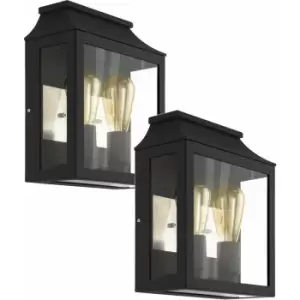 Image of Loops - 2 pack IP44 Outdoor Wall Light Black Aluminium Glass Box 60W E27 Porch Lamp