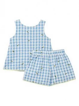 Image of Joules Toddler Girls Carmel Check Co-Ord Set - Blue