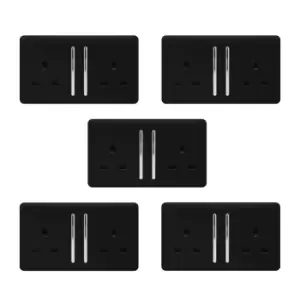 Image of Trendi 2G 13A Switched Socket, 5 Pack - Black