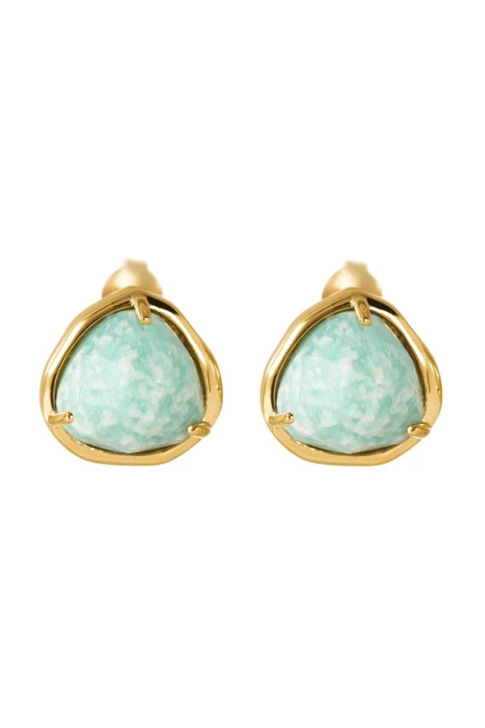 Image of The Fine Collective 18ct Gold Plated Sterling Silver Amazonite Stud Earrings Gold female