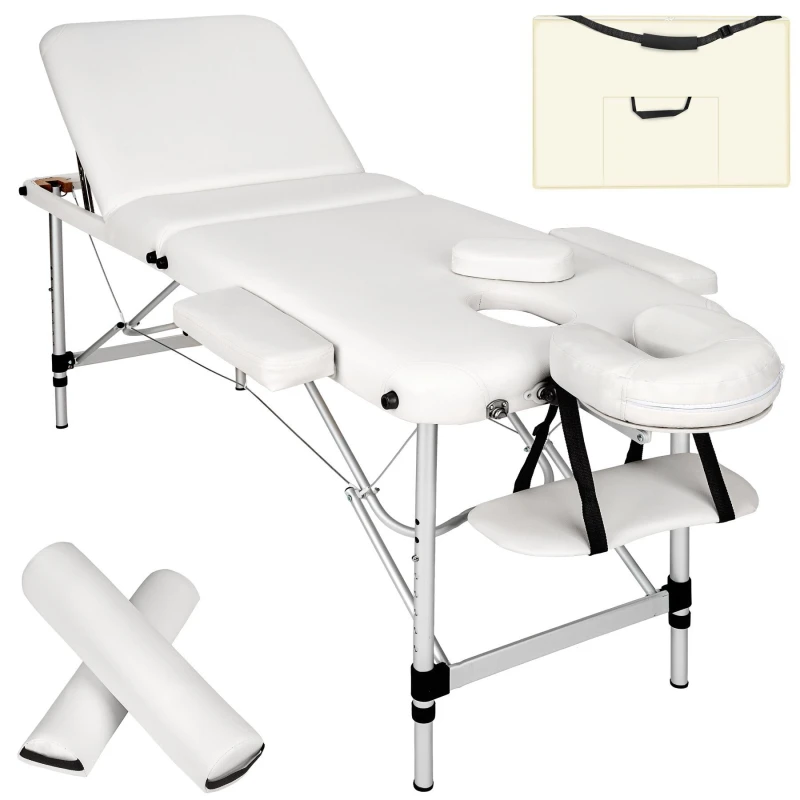 Image of Tectake Massage Table 3 Zone w/ Carry Back And Bolsters - White 404635