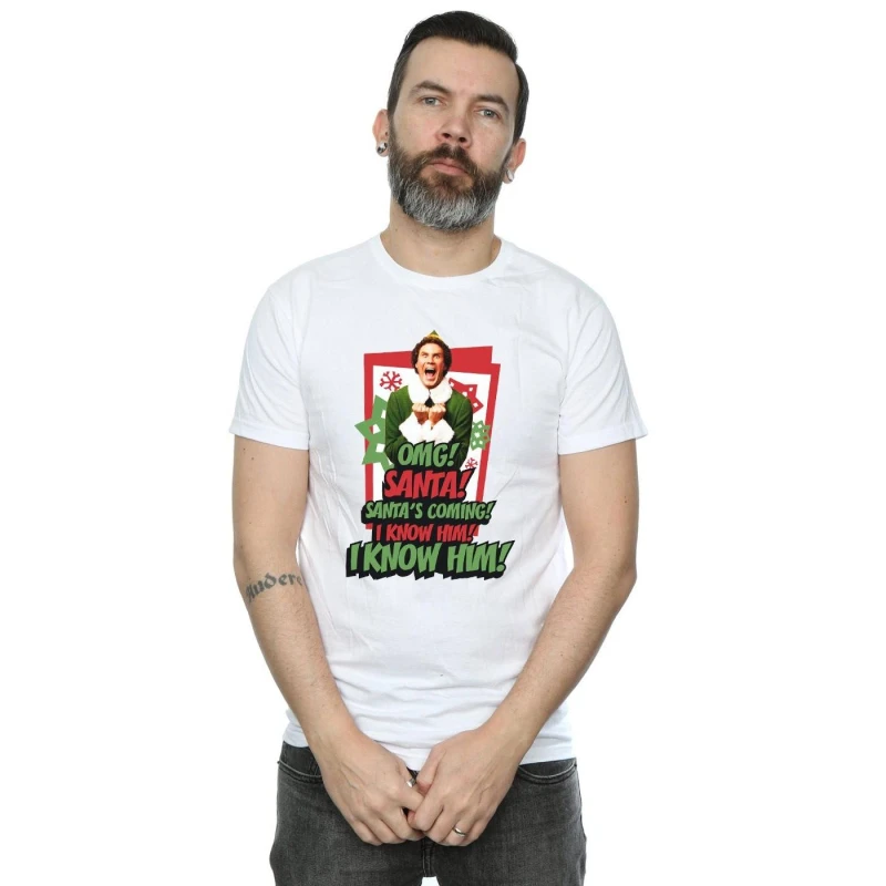 Image of Elf Elf Men OMG Santa T-Shirt in White Size: Small White S Male 5057736308523