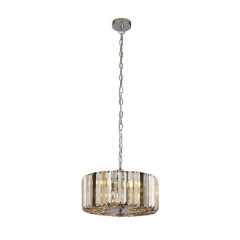 Image of Chapeau 3 Light Chrome Pendant / Semi Flush, Amber, Smoke And Clear Glass Crystals