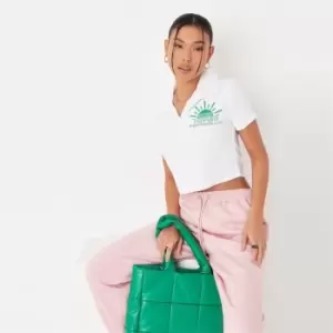 Image of Missguided Towelling Crop Polo Top - White