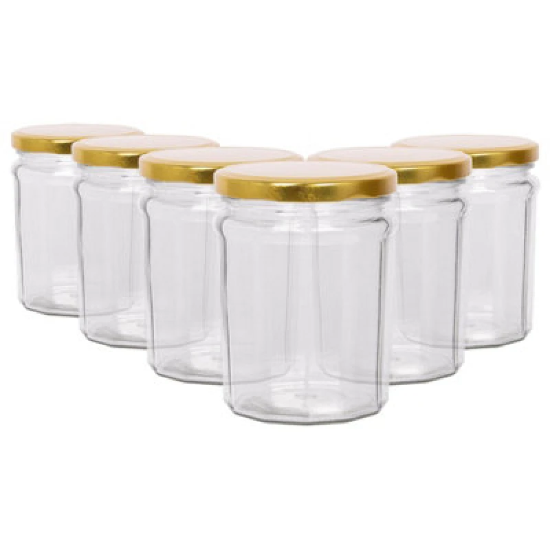 Image of Argon Tableware Glass Jam Jars With Gold Lids - 380Ml - Pack Of 6