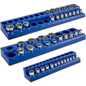 Image of Magnetic Socket Organizer Socket Holder 3 pcs 1/2, 3/8, 1/4-in Metric Blue - Vevor