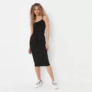 Image of Missguided Belted Rib Cami Midi Dress - Black