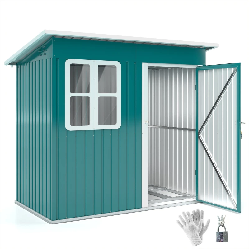 Image of Outsunny 7 x 4ft Galvanised Steel Garden Shed with Foundation Kit, Green Dark Green