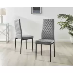 Image of Set of 4 Furniturebox Grey Velvet Milan Dining Chairs With Black Legs