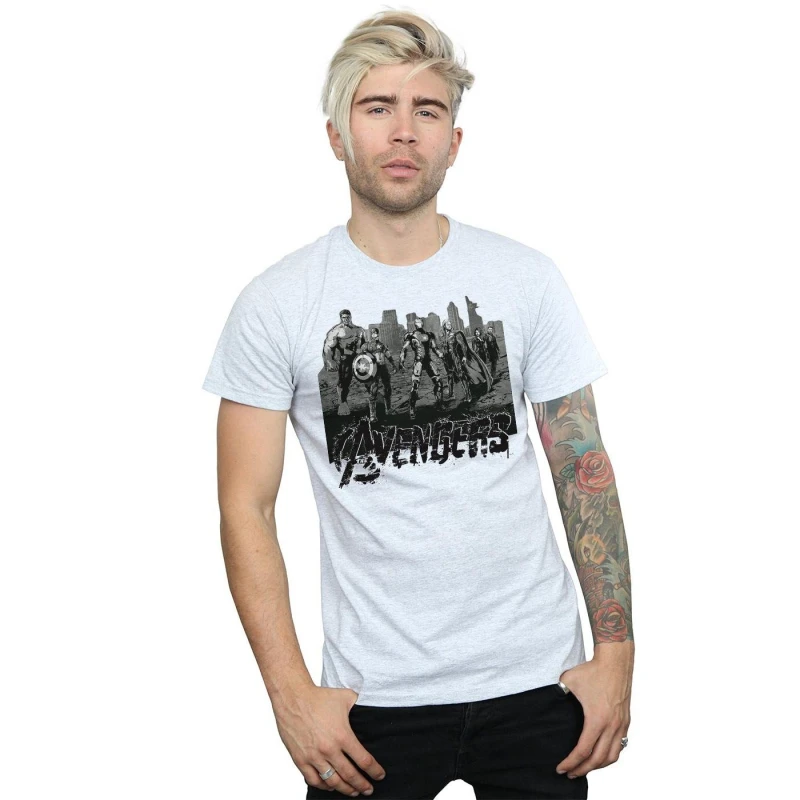 Image of Marvel Marvel Men Avengers Mono Team Art T-Shirt in Grey Size: Small Grey S Male 5057245974073