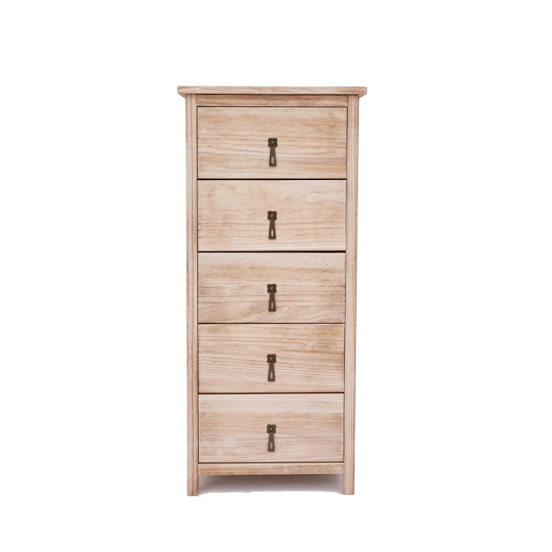 Image of Cabinet Bits Portofino 5 Drawer Narrow Chest of Drawers Drop Brass Handle in Natural Natural Unisex