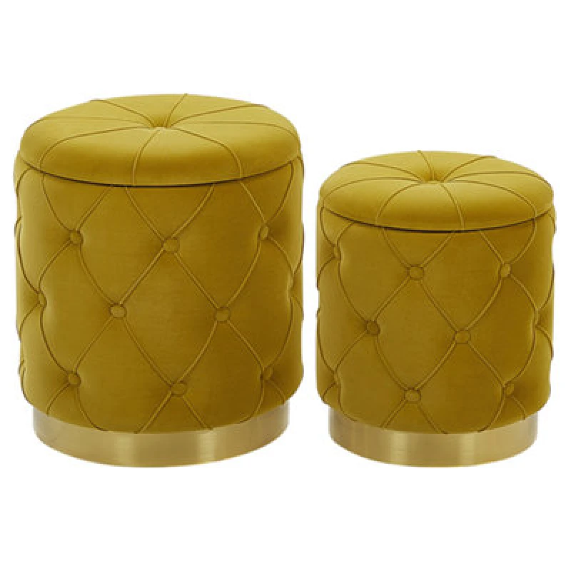 Image of Beliani Set Of 2 Storage Pouffes Pueblo Velvet Mustard