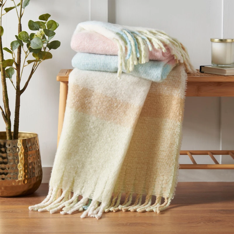 Image of Catherine Lansfield Catherine Lansfield 'Faux Mohair Check' Blanket Throw Size: 130cm x 170cm Multi 130cm x 170cm Unisex 5057681173313