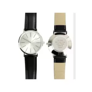 Image of Personalised Silver with Black Leather Strap Watch