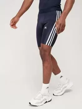Image of adidas Train TechFit 3 Stripe Shorts - Navy, Size L, Men