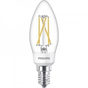 Image of Philips Lighting LED (monochrome) EEC A+ (A++ - E) E14 Candle 5 W, 2.5 W, 1 W = 40 W, 18 W, 9 W Warm white (Ø x L) 3.5cm x 10.6cm dimmable