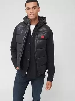 Image of HUGO Balti Hooded Padded Gilet, Black, Size S, Men