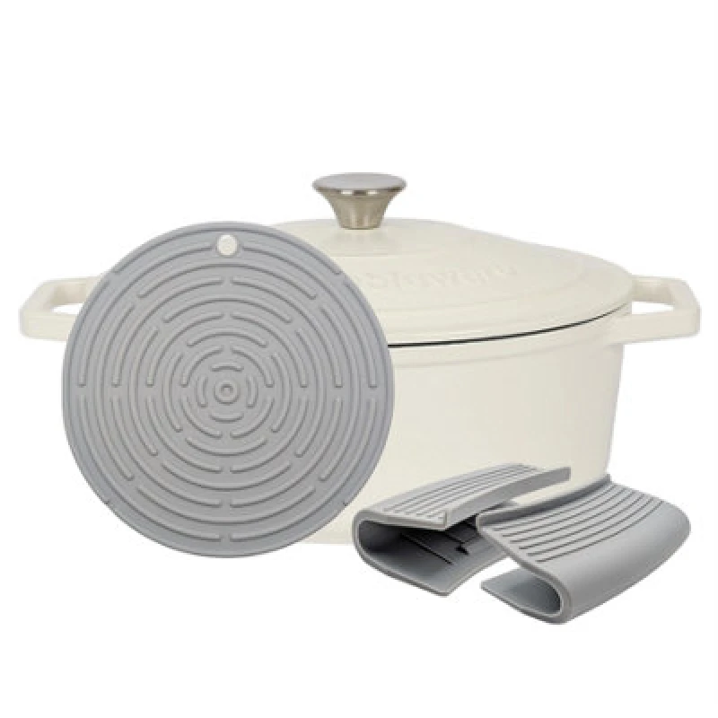 Image of Argon Tableware Oval Cast Iron Casserole Dish - 4.68L Enamel Finish, Oven Safe Dutch Oven Cookware With Lid