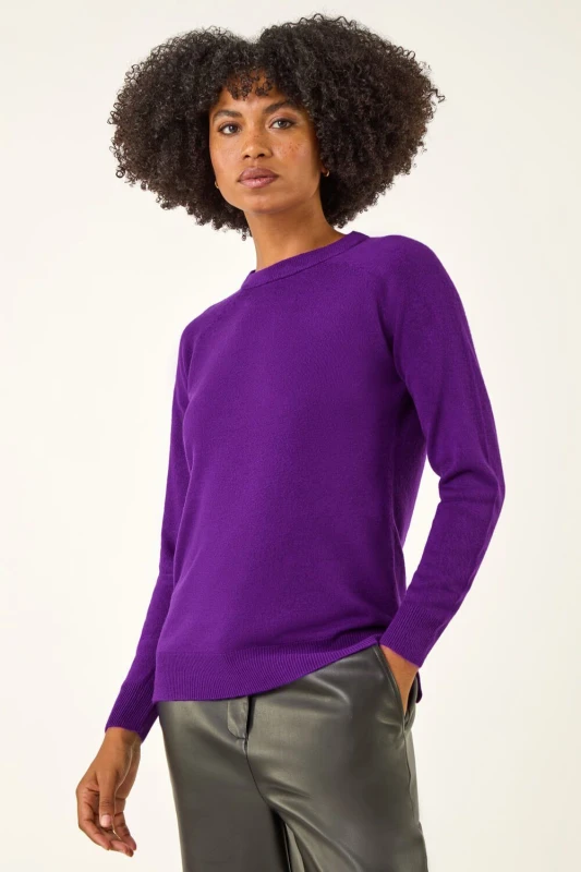 Image of Roman Womens Plain Soft Crew Neck Jumper in Purple Size: 18 Purple Female 18