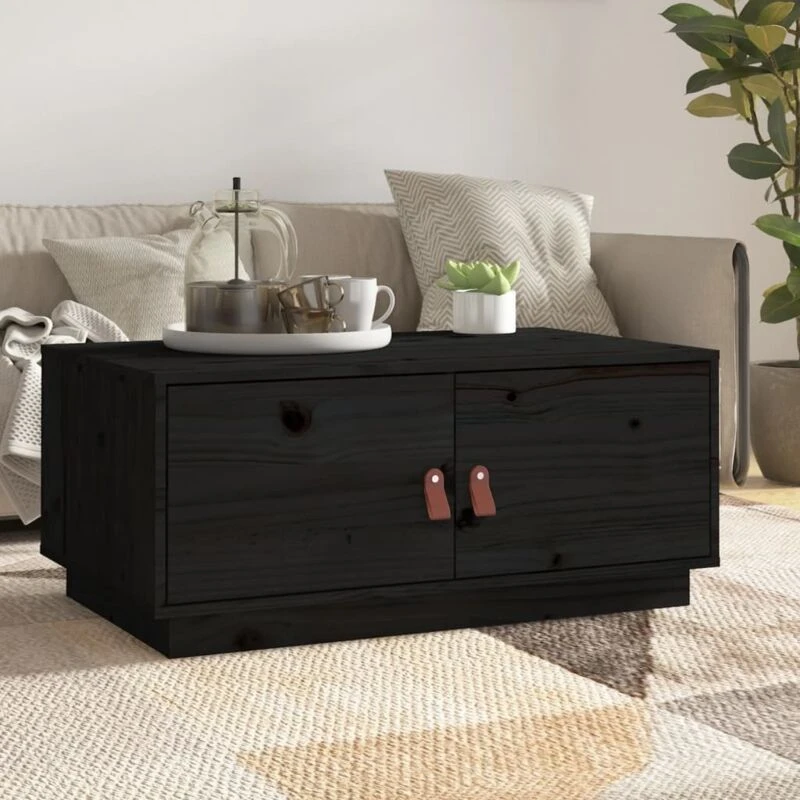 Image of Vidaxl Coffee Table Black 80X50X35cm Solid Wood Pine, Black 818254
