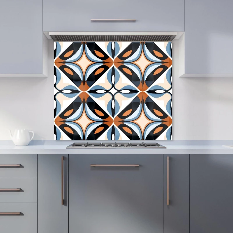 Image of Warren Reed - Designer Brown & Blue Geometric Pattern Kitchen Splashback Size: 600mm x 650mm Blue Unisex 600mm x 650mm