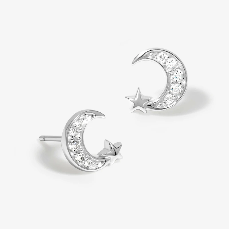 Image of Simply Silver Sterling Silver 925 CZ Pave Celestial Studs Jewellery Sets One Size Silver 42556611000