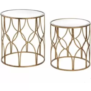 Image of Set Of Two Lattice Detail Gold Side Tables