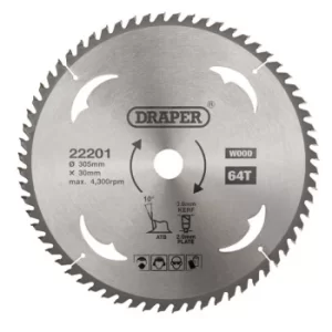 Image of Draper TCT Circular Saw Blade for Wood, 305 x 30mm, 64T