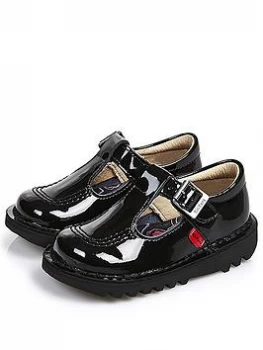 Image of Kickers Girls Kick Patent T-bar School Shoes - Black, Size 4 Older