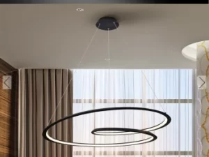 Image of Looping Modern Designer LED Ring Swirl Pendant Light Matt Black, 2700lm, 3000K